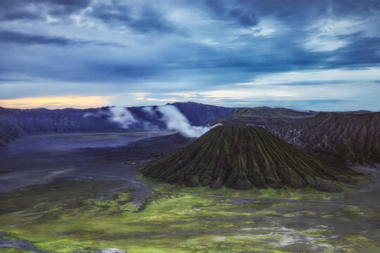 Steam rising out of an Active volcano, Bromo Tengger Semeru National Park, East Java, Indonesia