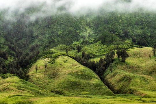 Fog over dramatic landscape, Bromo Tengger Semeru National Park, East Java, Indonesia