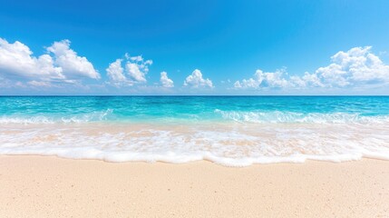 Fototapeta premium Serene beach landscape tranquil ocean blue sky and sandy shore