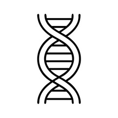 Minimalist black line icon of DNA double helix structure, outline vector symbol of genetics and biology, isolated on white background