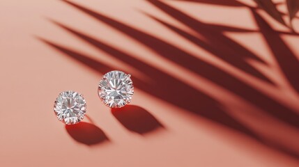 Gorgeous matching jewelry set with clean diamond cuts on terracotta background