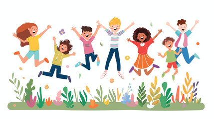 Joyful Children Leaping High in Colorful Scene, Pure Happiness and Fun! sky kids park happy group   