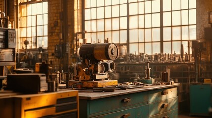 Fototapeta premium Vintage Workshop with Machining Tools and Warm Natural Light