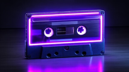 Fototapeta premium Neon Cassette Tape: 90s Nostalgia - Retro audio cassette, vibrant neon glow, 90s music, vintage technology, nostalgic memories