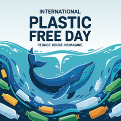 Obraz premium International Plastic Free Day Whale Ocean Pollution Awareness