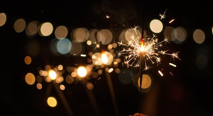Obraz premium Sparkler glowing joyfully against a blurred festive background 