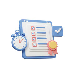 Complete Checklist on Time with Achievement Badge in 3D Rendering