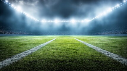 Obraz premium Stadium lights illuminate empty football field at night