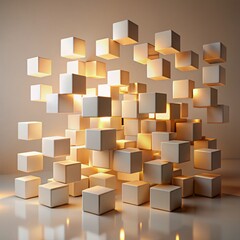 Abstract composition of illuminated cubes