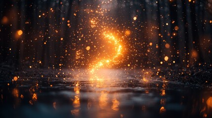 Fototapeta premium Enchanted Forest Night: Sparkles and Reflections