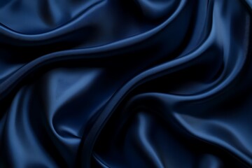 Obraz premium Closeup of rippled dark blue silk fabric as background texture