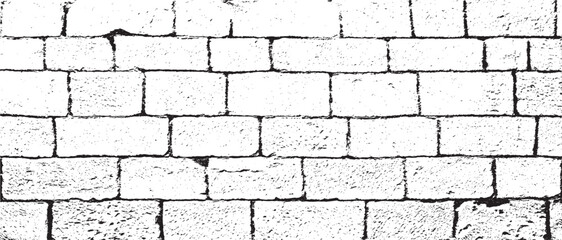 Obraz premium Old grunge brick wall texture and background. Grainy messy overlay of empty, aging surface. Vector Illustration. Black isolated on white. EPS10 