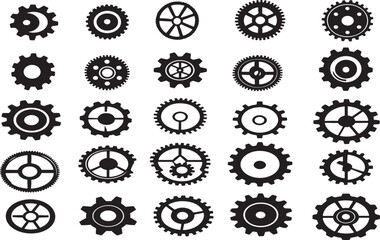 Gear solic icon set black and white 