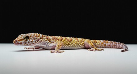 A detailed capture of a leopard gecko showcasing its intricate patterns and textures. Perfect for showcasing the beauty of reptiles and wildlife. 
