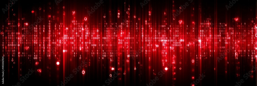 Poster red data stream - abstract background of red code flowing, ideal for technology, data, and network c