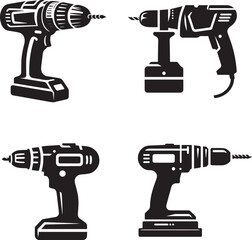 Vector illustration of different types of electric drills