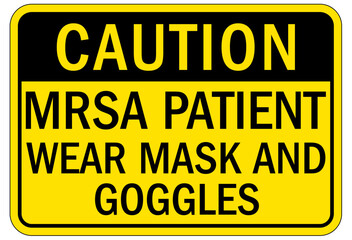 Medical personal protection sign MRSA patient wear mask and goggles