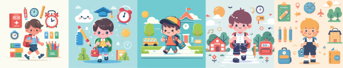 a vector of Children Going to School