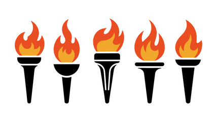 Illuminating Path: A dynamic display of five stylized torches, each emanating vibrant flames, symbolizing energy, guidance, and the enduring spirit of illumination.