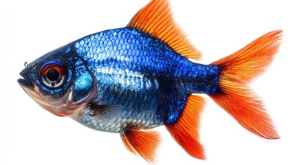 Vibrant blue and orange fish profile