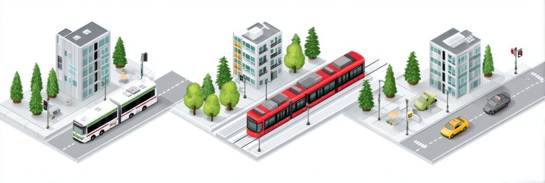 Urban Public Transit System Improvement - Efficient city transport, eco-friendly vehicles, improved infrastructure, enhanced accessibility, and reduced congestion. Symbolizing modern urban planning