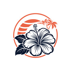 Hawaiian flower silhouette logo vector line art logo design outline