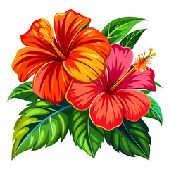 Red Orange Hibiscus Art for Seasonal Decor Transparent