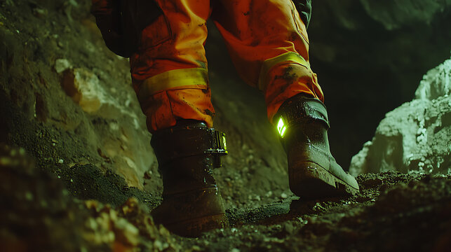 Mining worker securing safety measures at a mining site. Featuring safety protocols and equipment inspection