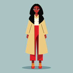 Stylish Black Woman in Beige Coat and Red Pants