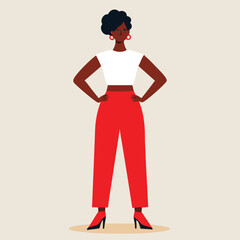 Confident Black Woman in Red Pants and White Crop Top
