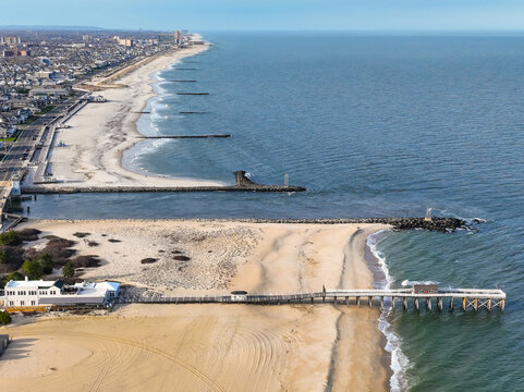 Belmar pier from an aerial view, showing the northern Jersey shore coastline