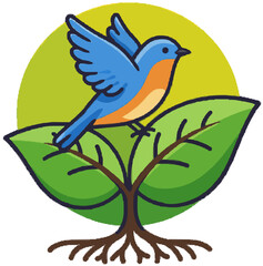Obraz premium Blue bird perched on a tree sapling.