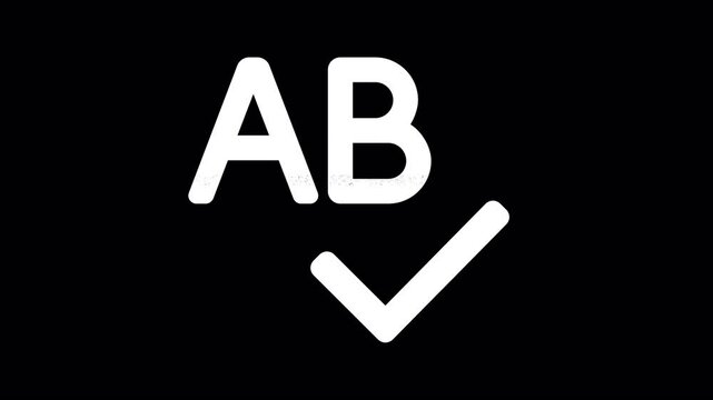 Icon spell check is distorted. Glitch. Noise, chromatic aberration, geometric distortion. Transparent background, looped. In-Out looped. Alpha BW at the end