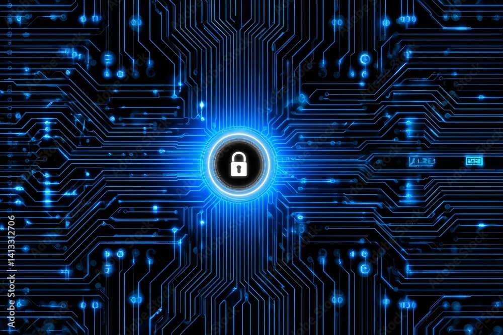 Poster the concept of cyber security and protection of private information and data is represented by locks