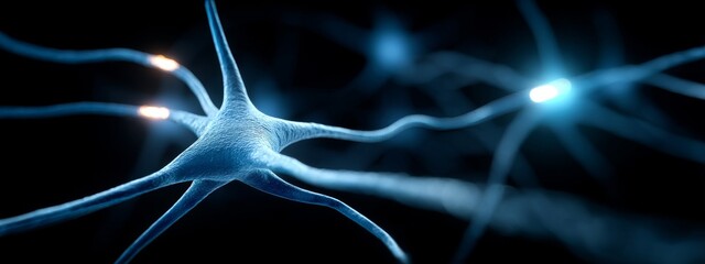 A 3D microbiology render banner features neurons and the nervous system with a background of nerve cells and available copy space