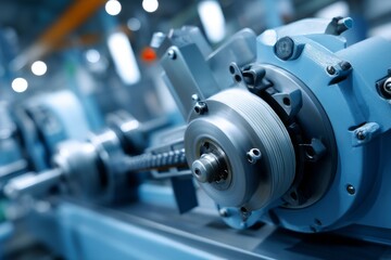 Fototapeta premium The manufacturing process utilizes a robotic artificial automated smart robot equipped with a touch screen tablet and wireless capabilities