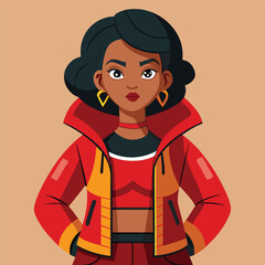 Confident Black Woman in Stylish Red Jacket Illustration