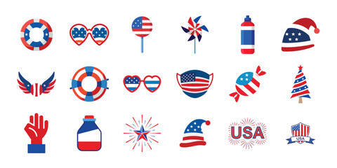 Independence day vector design set. USA 4Th of July graphic elements collection on white background