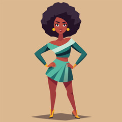 Confident Black Woman in Stylish Teal Outfit Posing