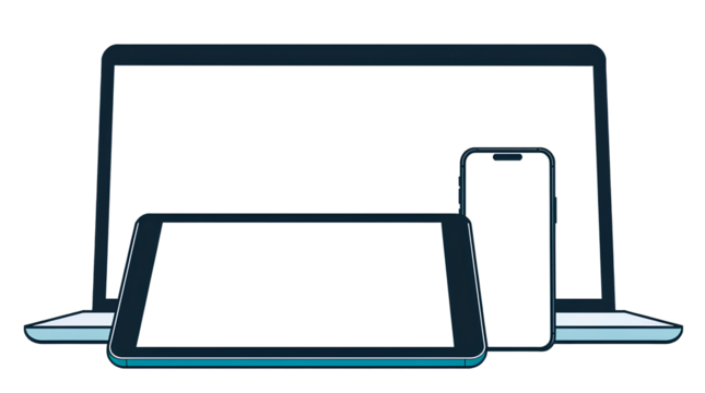 Photo of blank screen of laptop, tablet and smartphone isolated on transparent background.png