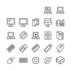 Computer Outline Icon Set &ndash; 22 Linear Style Vector Illustrations with Editable Stroke for Tech and IT Design