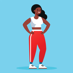 Confident Black Woman in Red Sportswear Ready for Fitness
