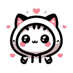 Fototapeta premium Kawaii kitten face in a hat, adorable cat illustration