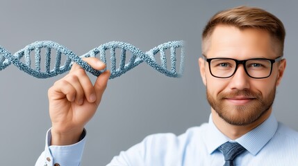 Scientist holds DNA helix Strand, High Resolution Molecular Biology Illustration for Educational and Scientific Use