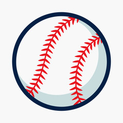 Isolated baseball ball illustration with red stitching and dark blue outline