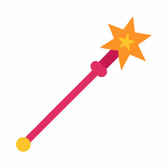 Isolated magic wand illustration with star in orange and pink palette