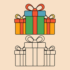 Gift boxes with ribbon bows line art festive season