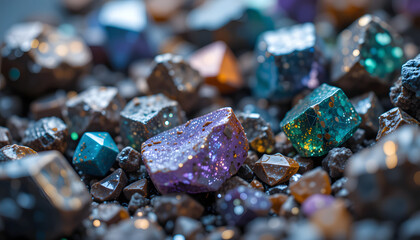 Crystals embedded in rock symbolize raw rare earth elements before refinement.
