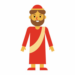 Flat vector illustration depicting biblical shepherd figure wearing red tunic