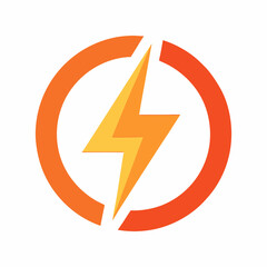 Orange circle with yellow lightning bolt illustration simple modern energy concept